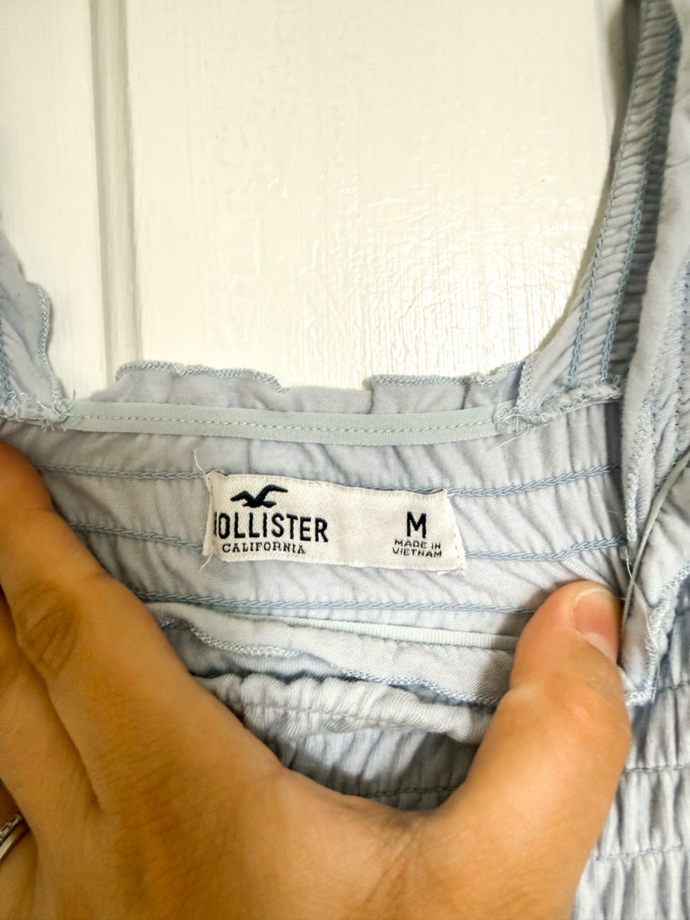 Hollister Light Blue Smocked Ruffle Strap Crop Tank Top - Picture 4 of 5